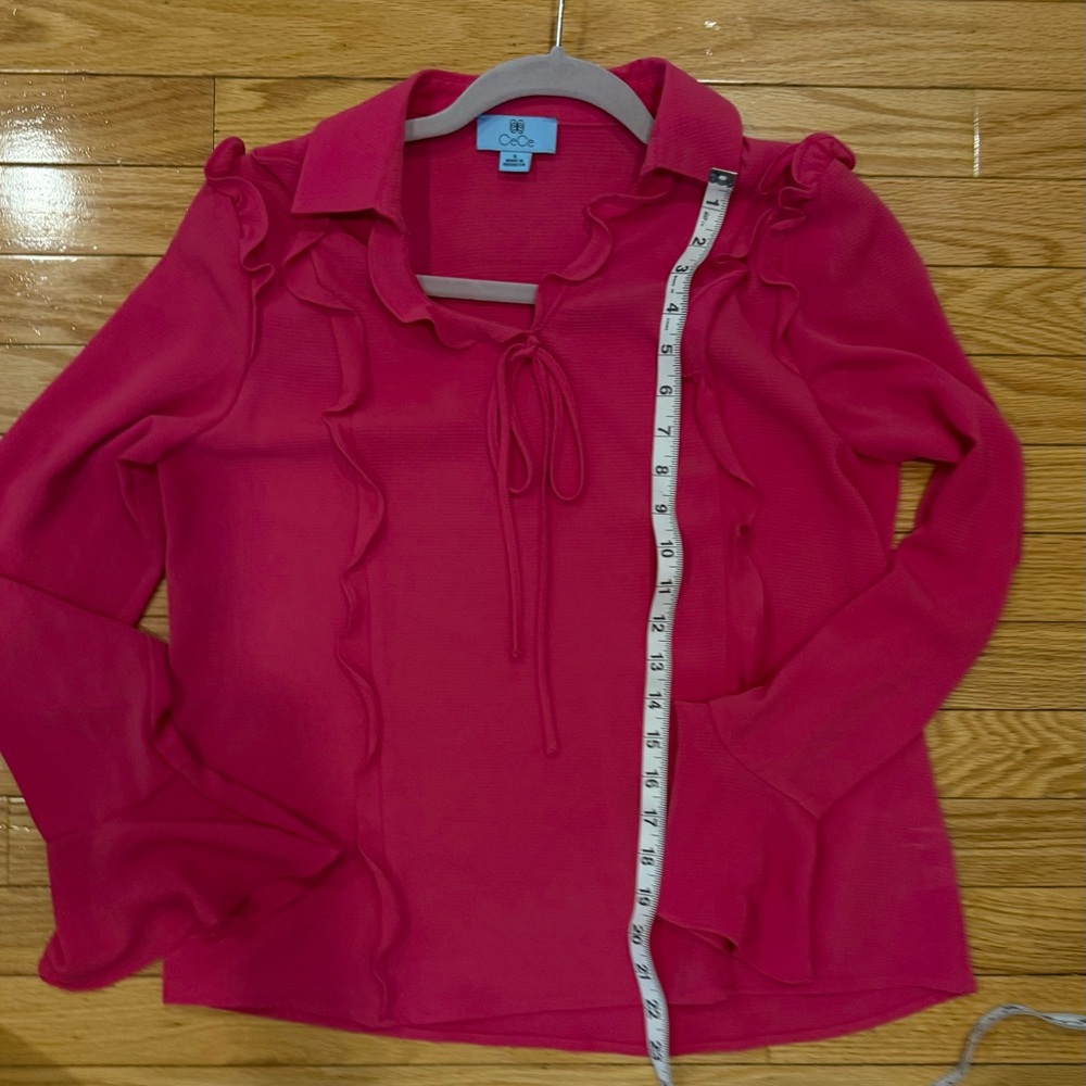 CeCe Fuchsia Ruffle Trim Top - Picture 7 of 11